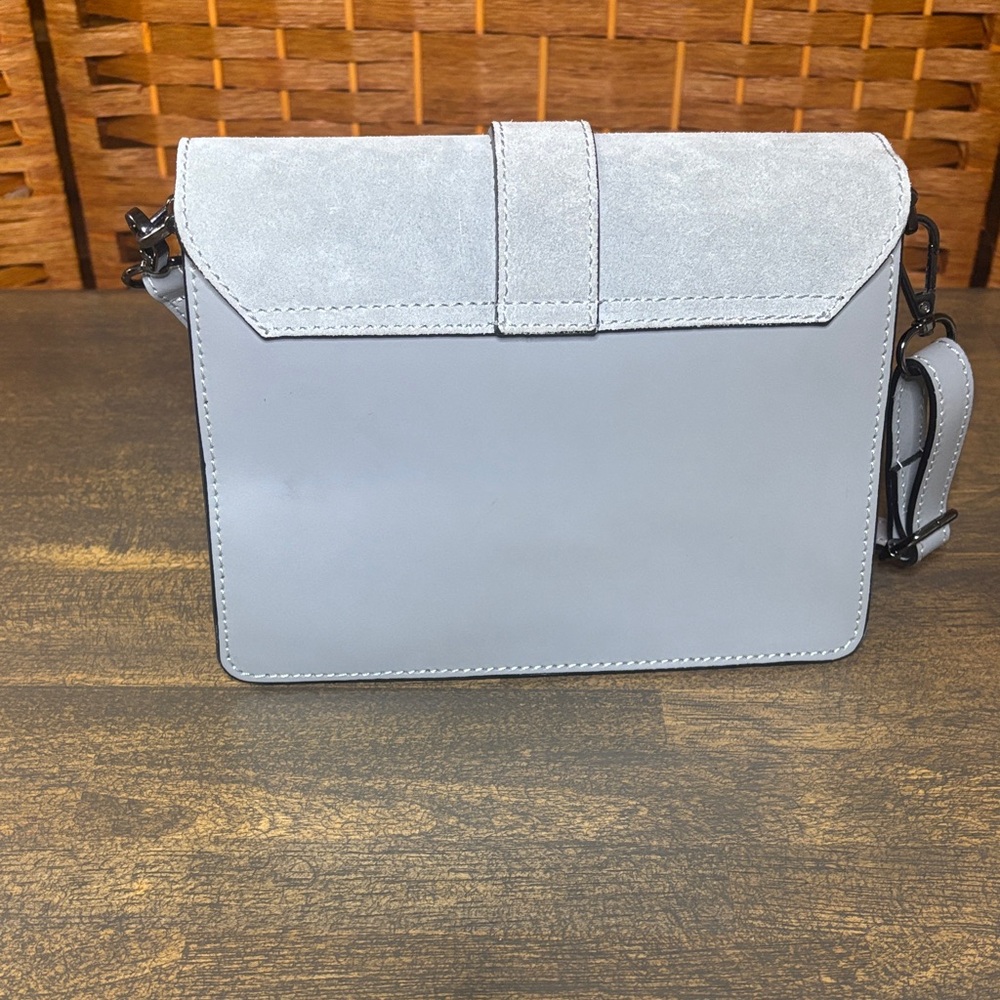 Genuine leather light blue/grey Crossbody Bag - Picture 5 of 6